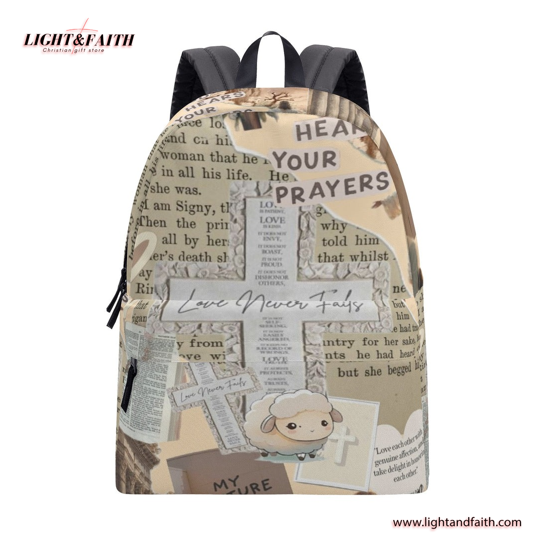 Love Never Fails Backpack, Jesus Backpack, Christian Jesus Backpack. PLAF16